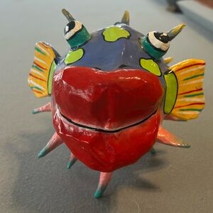 Paper Mache Puffer Fish Decor Lake Beach Unique Will Hang